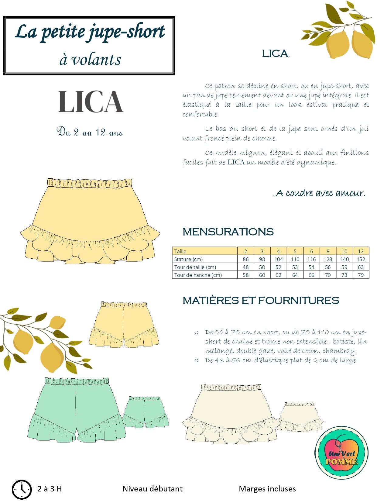 Patron jupe short LICA